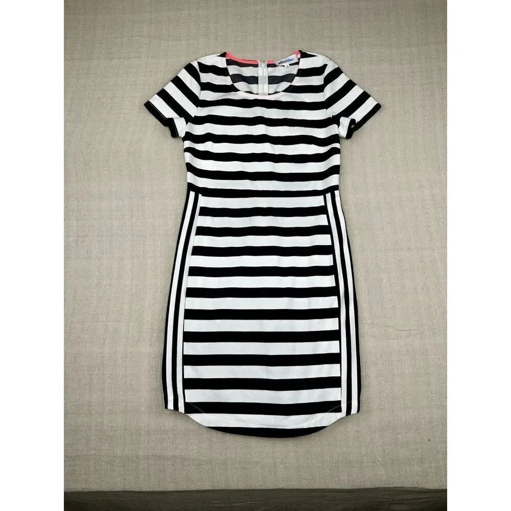Alice Blue Short Sleeve Black White Striped Dress Mid Length Women’s Small